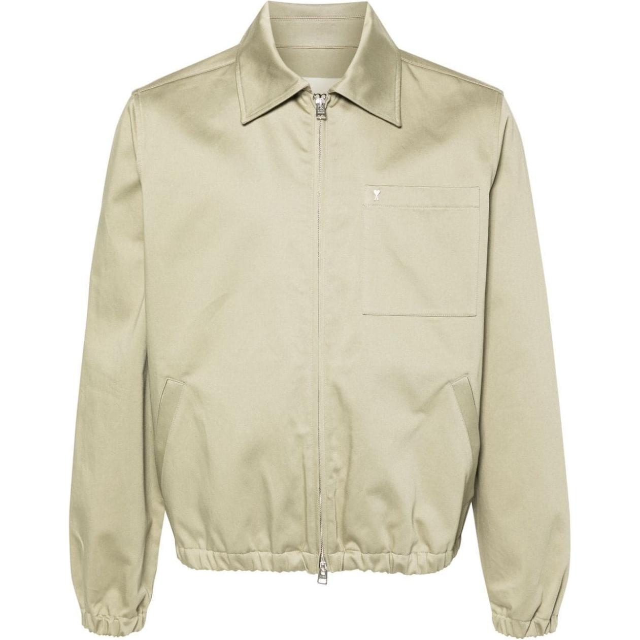 Ami Paris AMIPARIS  Olive Green Zip-Up Long-Sleeve Jacket with Collar. HJK053CO0009-317