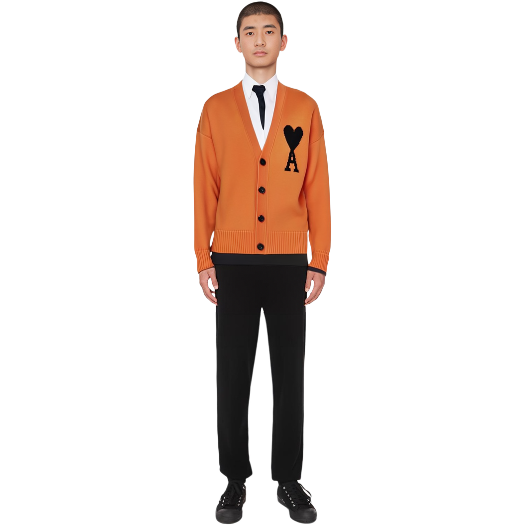 Ami Paris AMIPARIS  Orange V-Neck Oversized Knitted Sweater with Intarsia Design SPEUKC002-018-805 圖 7