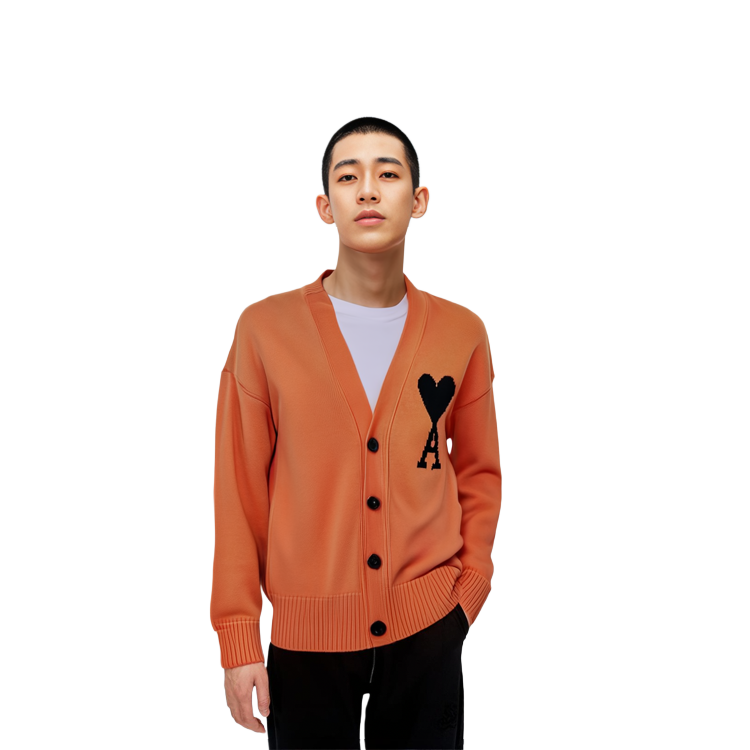 Ami Paris AMIPARIS  Orange V-Neck Oversized Knitted Sweater with Intarsia Design SPEUKC002-018-805 圖 8