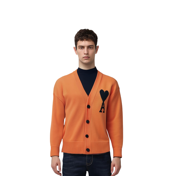 Ami Paris AMIPARIS  Orange V-Neck Oversized Knitted Sweater with Intarsia Design SPEUKC002-018-805 圖 9