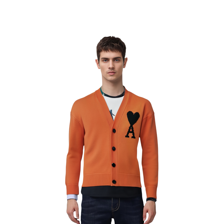 Ami Paris AMIPARIS  Orange V-Neck Oversized Knitted Sweater with Intarsia Design SPEUKC002-018-805 圖 10