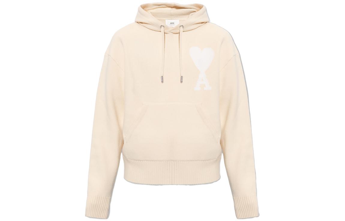 Ami Paris AMIPARIS  Oversized Heart Logo Hoodie Sweatshirt Off-White. UKS802-KN0018-715