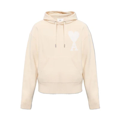 Ami Paris AMIPARIS Oversized Heart Logo Hoodie Sweatshirt Off-White. UKS802-KN0018-715