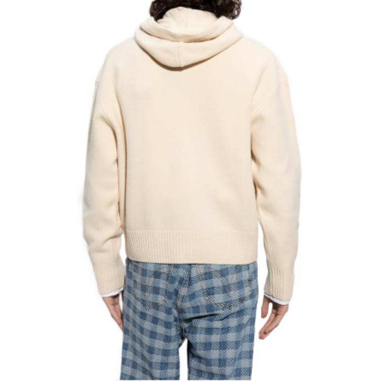 Shop Ami Paris AMIPARIS 心形標誌寬鬆連帽衫衛衣 米白色。 UKS802-KN0018-715