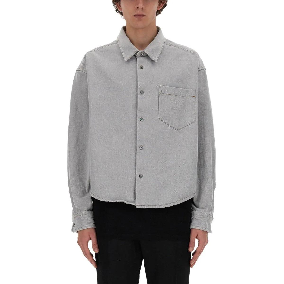 Ami Paris AMIPARIS  Oversized Solid Color Button-Up Shirt Gray Long Sleeve. HSH136DE00280-555 圖 2