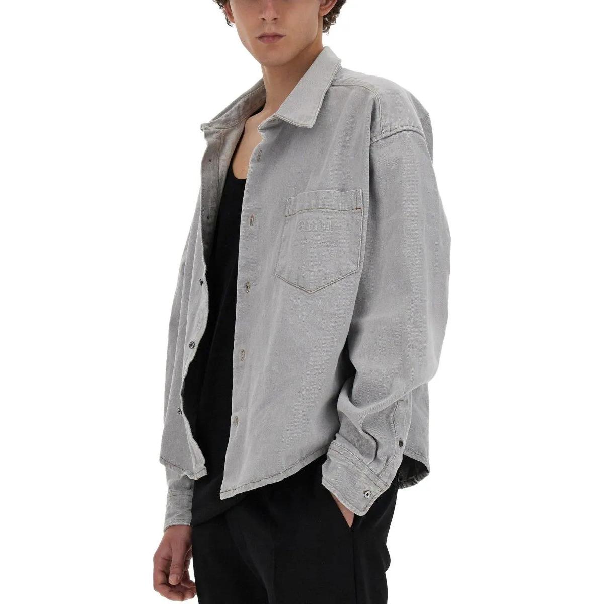 Ami Paris AMIPARIS  Oversized Solid Color Button-Up Shirt Gray Long Sleeve. HSH136DE00280-555 圖 4