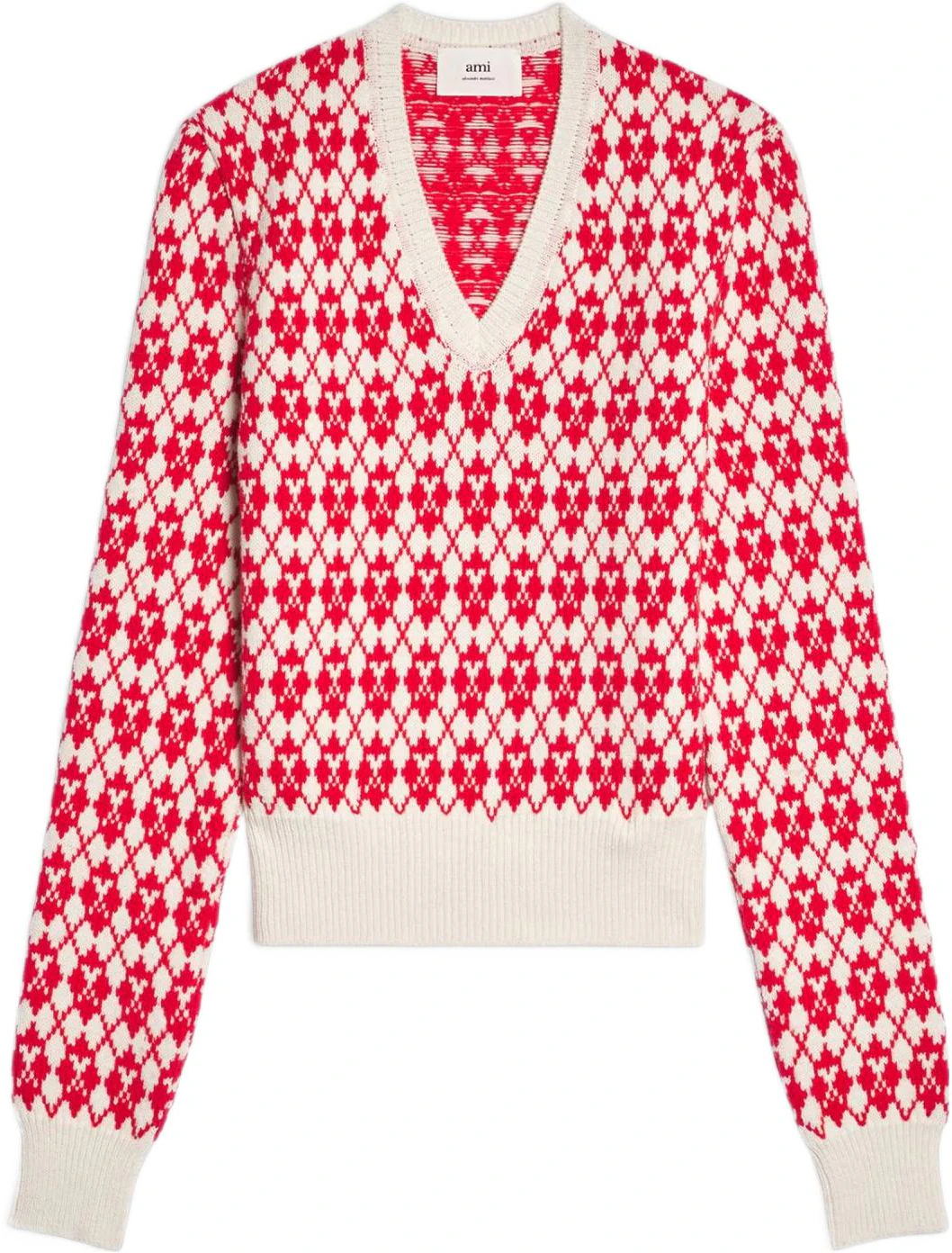 ami-paris-amiparis-red-jacquard-v-neck-knit-sweater-long-sleeve-fall-edition-hks-230-030154