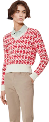 Ami Paris 红色提花V领针织毛衣长袖秋季款 HKS230-030154 Lookbook Ami Paris 红色提花V领针织毛衣长袖秋季款 HKS230-030154