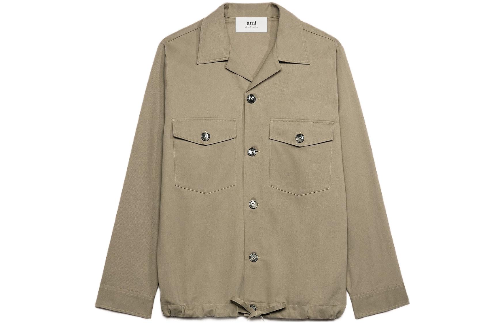 Ami Paris AMIPARIS  Relaxed Fit Solid Long Sleeve Cuban Collar Shirt - Clay Brown HSH121CO0051263