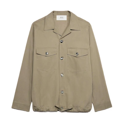 Ami Paris AMIPARIS Relaxed Fit Solid Long Sleeve Cuban Collar Shirt - Clay Brown HSH121CO0051263