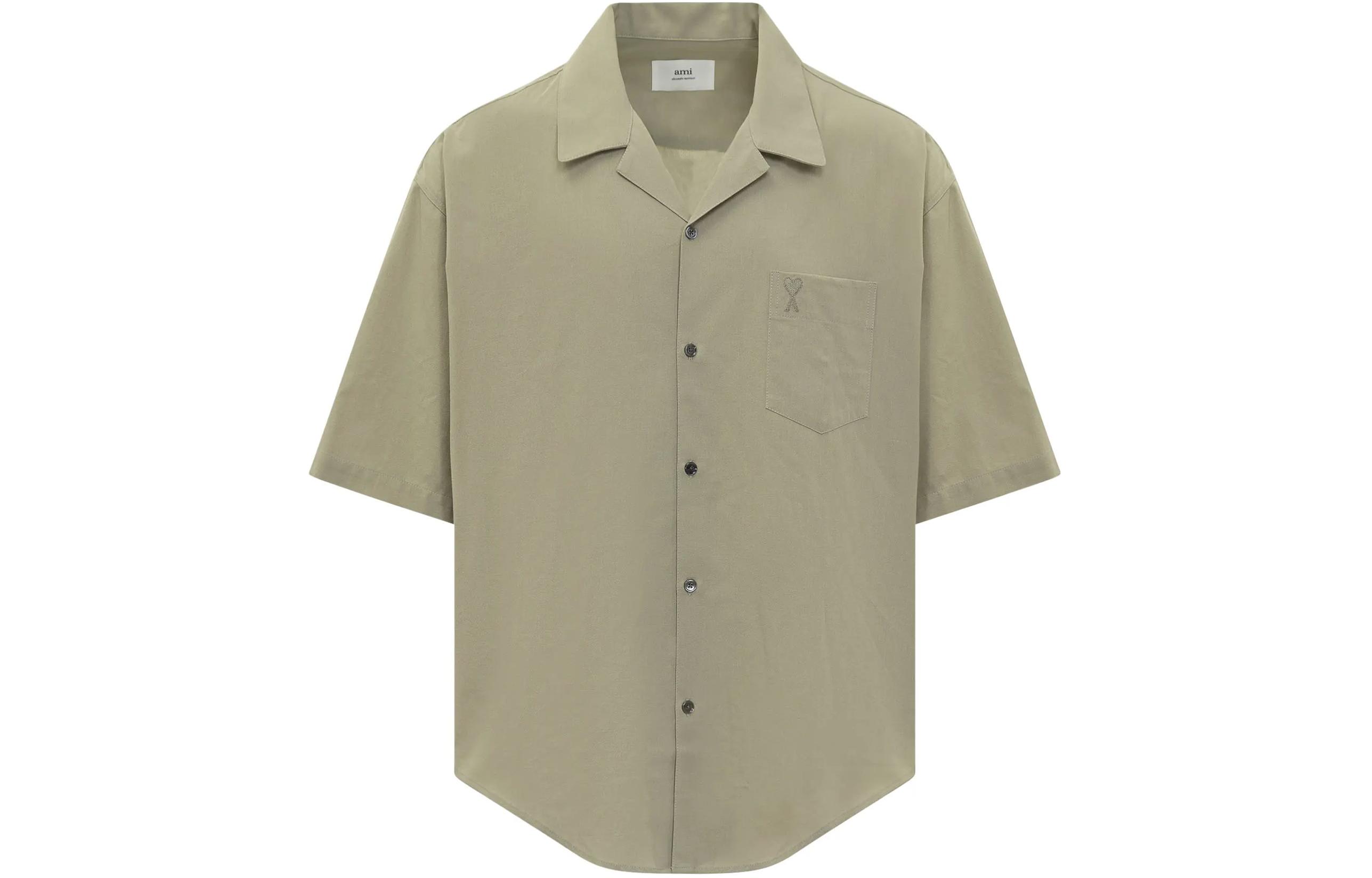 Ami Paris AMIPARIS  Solid Color Short Sleeve Button-Up Shirt Green. HSH219CO0062-317