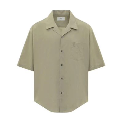 Ami Paris AMIPARIS Solid Color Short Sleeve Button-Up Shirt Green. HSH219CO0062-317