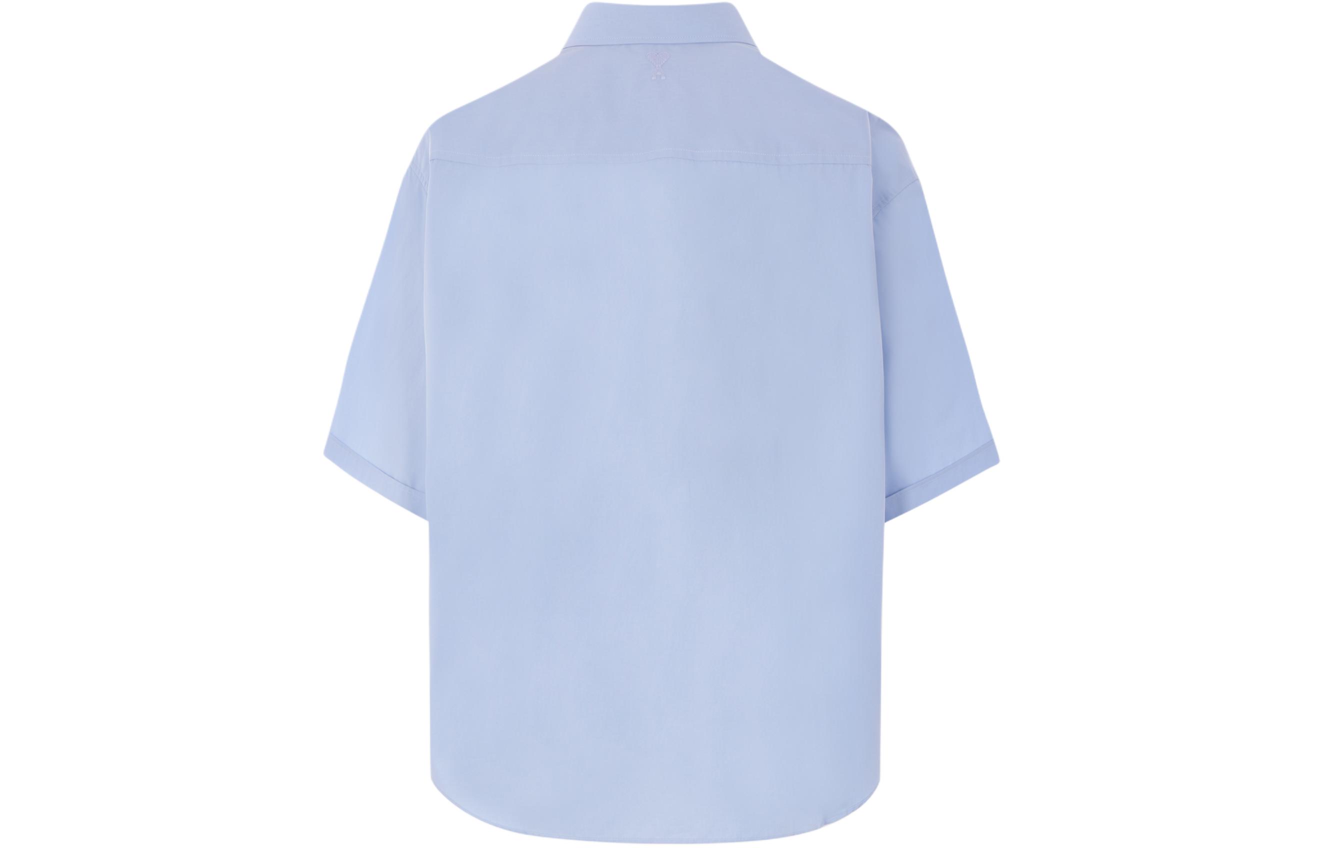 Lookbook Ami Paris AMIPARIS 藍色短袖純色修身襯衫 HSH216CO0063-484