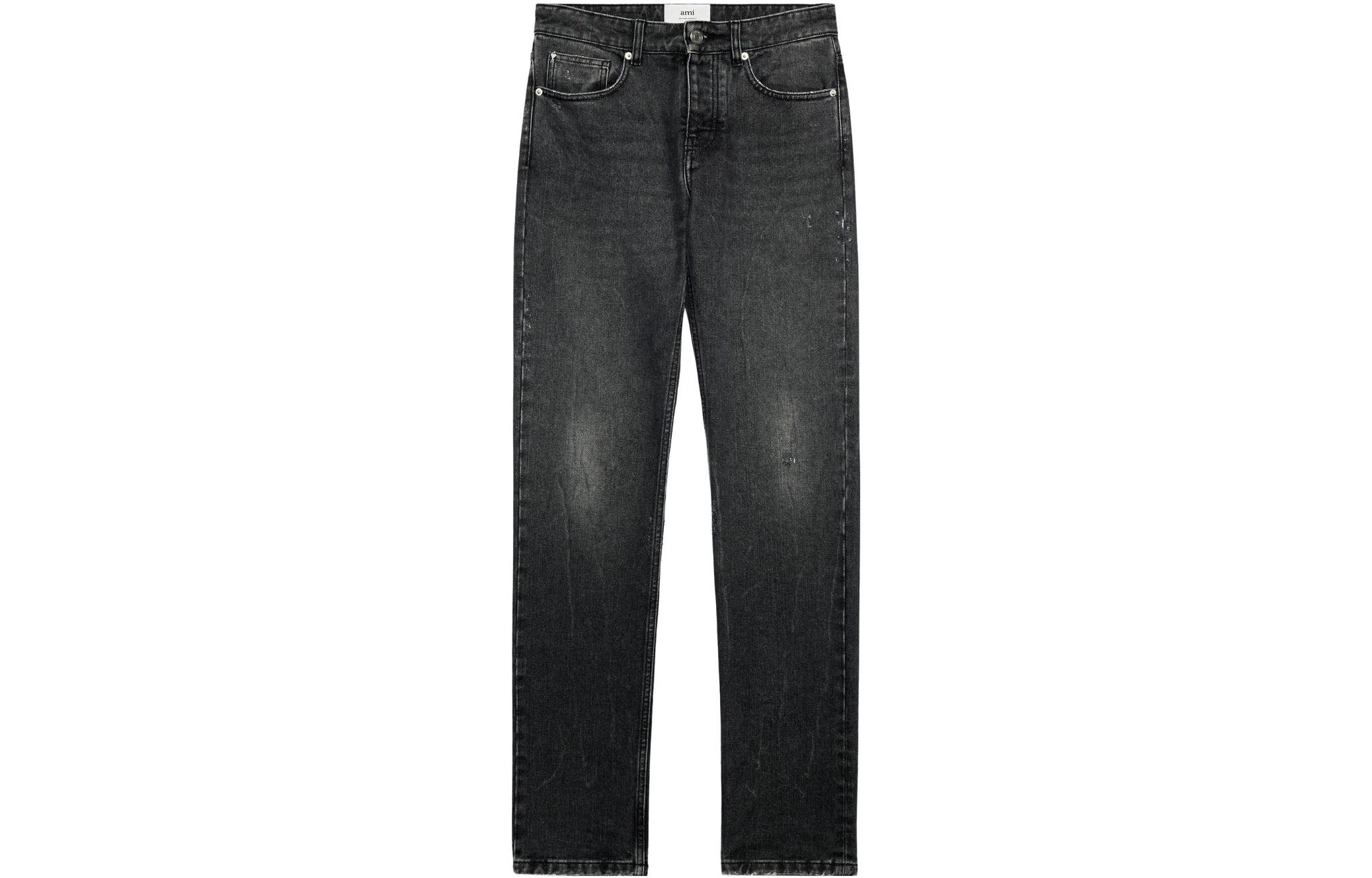 Ami Paris AMIPARIS  Straight-Leg Jeans with Back Logo Print - Black. H23HTR001DE0018