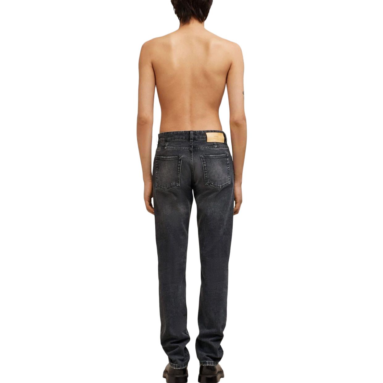 Shop 아미파리 AMIPARIS 백 로고 프린트 스트레이트 진 - 블랙. H23HTR001DE0018