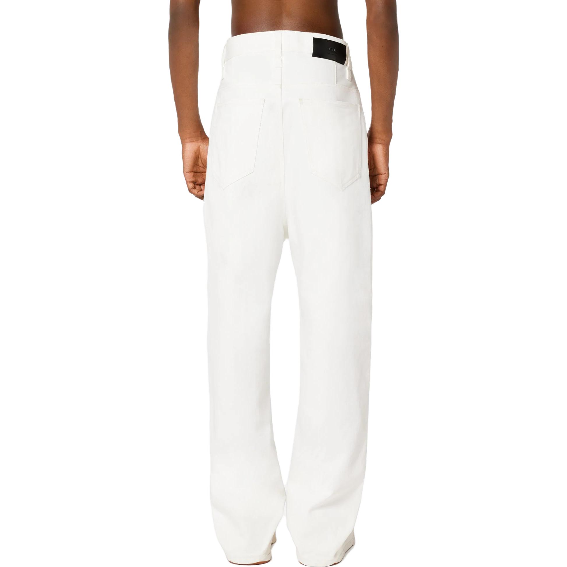 Shop Ami Paris Seluar Track Kaki Lebar Putih dengan Logo dan Jalur Sisi. HTR102CO0033-168