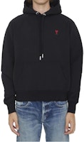 Ami Paris AMIPARIS Black Cotton Pullover Hoodie with Red Heart Embroidery BFUSW205747-001 Ami Paris AMIPARIS Black Cotton Pullover Hoodie with Red Heart Embroidery BFUSW205747-001