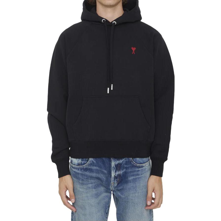 Lookbook Ami Paris AMIPARIS 黑色棉質連帽上衣，紅色愛心刺繡 BFUSW205747-001