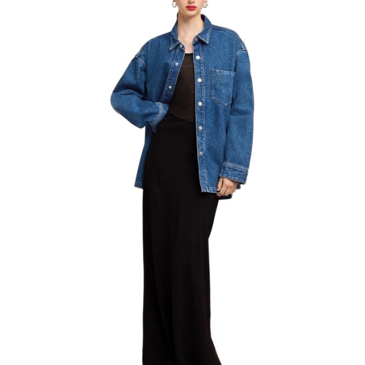 Lookbook 아미파리 AMIPARIS 블루 하트 패턴 데님 재킷 버튼업 칼라 유니섹스. UJK253DE0025-480