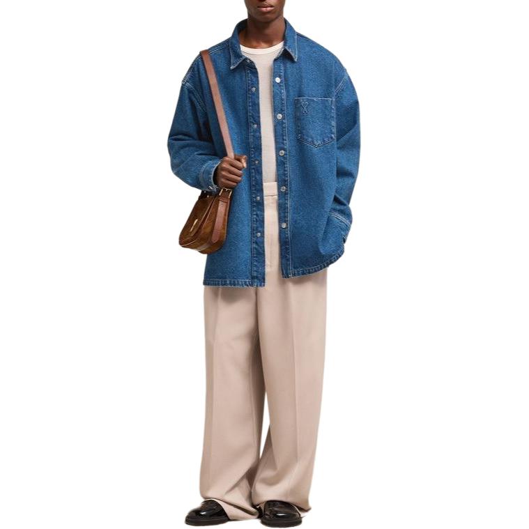 Shop 아미파리 AMIPARIS 블루 하트 패턴 데님 재킷 버튼업 칼라 유니섹스. UJK253DE0025-480