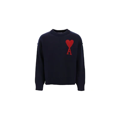 Ami Paris AMIPARIS Blue Oversized Crewneck Sweater with Heart Embroidery Unisex. UKS0060184005