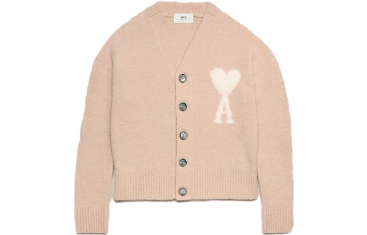 Ami Paris AMIPARIS Cloudy Wool Ami De Cœur Pink Heart V-Neck Cardigan Unisex Sweater. UKC025KN0032-685