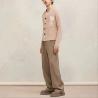 Purchase Ami Paris AMIPARIS Cloudy Wool Ami De Cœur Pink Heart V-Neck Cardigan Unisex Sweater. UKC025KN0032-685