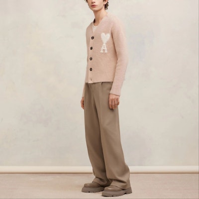 Ami Paris AMIPARIS粉紅愛心V領羊毛開衫 情侶款針織毛衣. UKC025KN0032-685 Purchase Ami Paris AMIPARIS粉紅愛心V領羊毛開衫 情侶款針織毛衣. UKC025KN0032-685