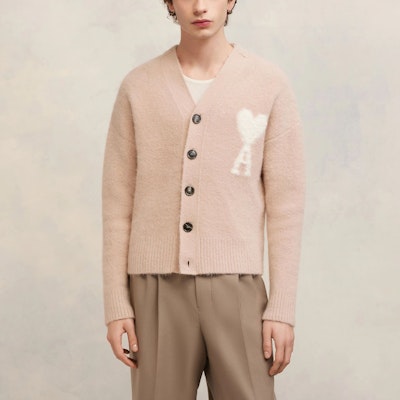 Ami Paris AMIPARIS粉紅愛心V領羊毛開衫 情侶款針織毛衣. UKC025KN0032-685 Details for Ami Paris AMIPARIS粉紅愛心V領羊毛開衫 情侶款針織毛衣. UKC025KN0032-685