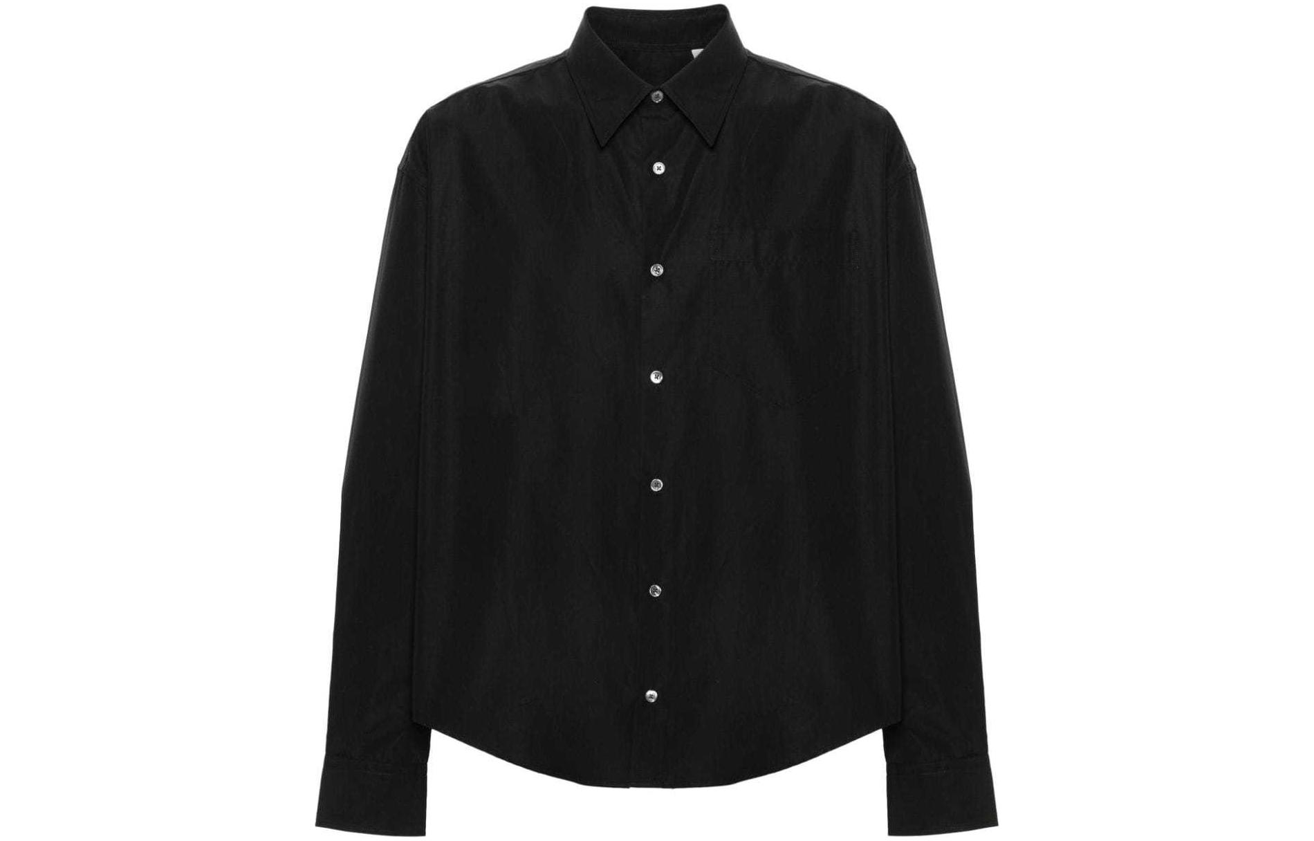Ami Paris AMIPARIS Curved Hem Oversized Button-Up Long Sleeve Shirt Unisex Black USH116CO0064-001