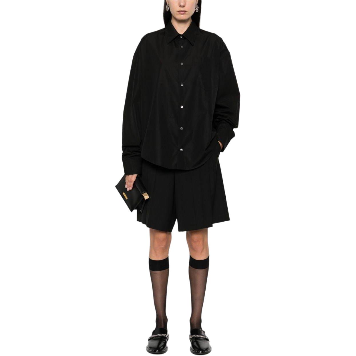 Lookbook 아미파리 AMIPARIS 남녀공용 블랙 오버사이즈 버튼업 롱슬리브 셔츠 USH116CO0064-001