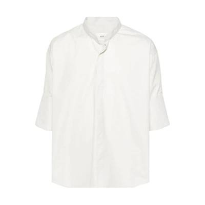 Ami Paris AMIPARIS Curved Hem Single Breasted 3/4 Sleeve Shirt Light Gray USH218CO0063-193
