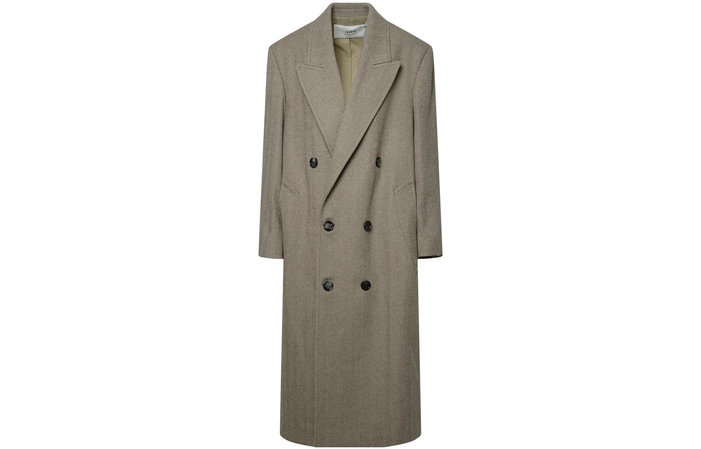 Ami Paris AMIPARIS Double-Breasted Coat Light Brown Unisex Long Sleeve Blazer Style FCO317WV0015268