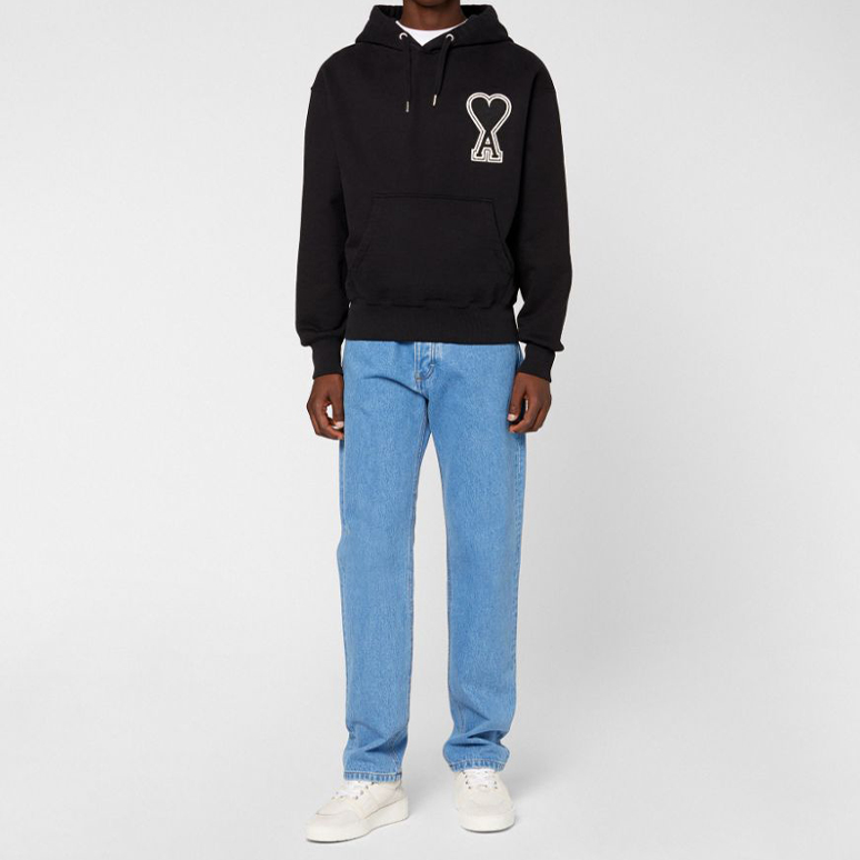 Lookbook Ami Paris AMIPARIS 刺绣Logo男女同款黑色套头卫衣. A20HJ057-747