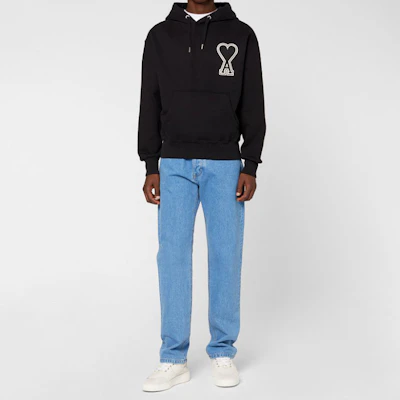 Ami Paris AMIPARIS 刺绣Logo男女同款黑色套头卫衣. A20HJ057-747 Lookbook Ami Paris AMIPARIS 刺绣Logo男女同款黑色套头卫衣. A20HJ057-747