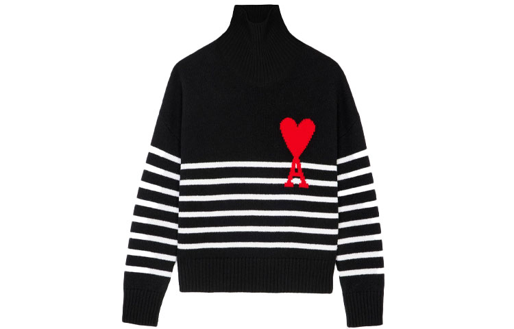 Ami Paris AMIPARIS FW21  Black Logo Stripe Turtleneck Pullover Sweater. H21K229018-004 圖 2