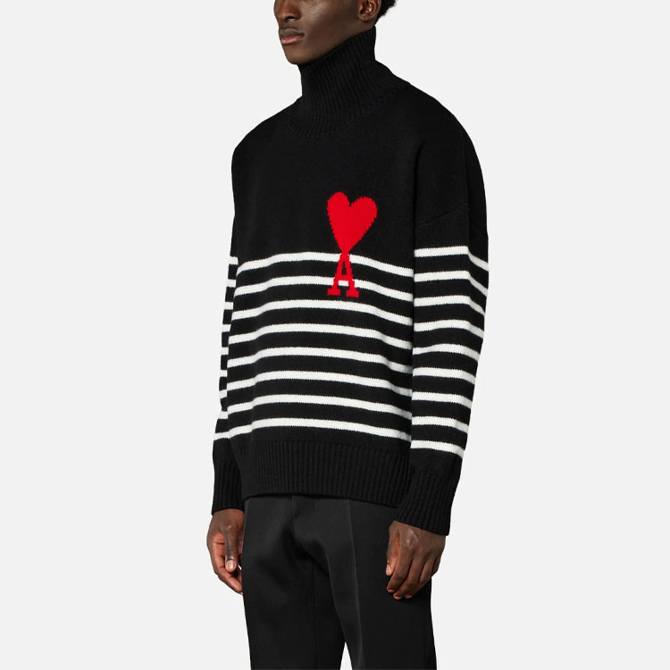 Ami Paris AMIPARIS FW21  Black Logo Stripe Turtleneck Pullover Sweater. H21K229018-004 圖 3