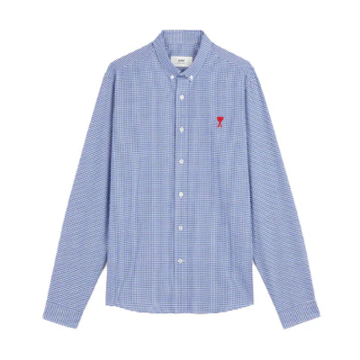 Ami Paris AMIPARIS FW21 Blue Plaid Shirt with Heart Embroidery. A21HC013402-104