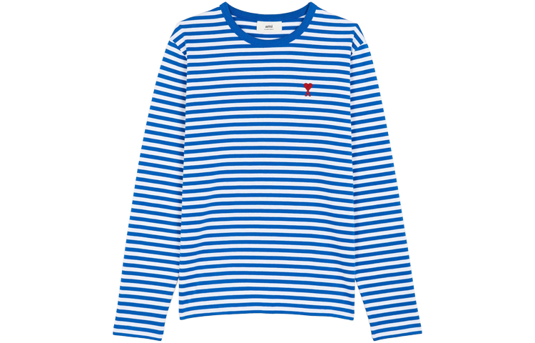 Ami Paris AMIPARIS FW21  Casual Striped Long Sleeve T-Shirt Blue White Color Block A21HJ10672-406