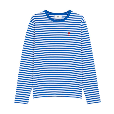 Ami Paris AMIPARIS FW21 Casual Striped Long Sleeve T-Shirt Blue White Color Block A21HJ10672-406