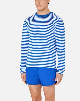 Ami Paris AMIPARIS FW21 蓝白拼色条纹长袖休闲T恤 A21HJ10672-406 Purchase Ami Paris AMIPARIS FW21 蓝白拼色条纹长袖休闲T恤 A21HJ10672-406