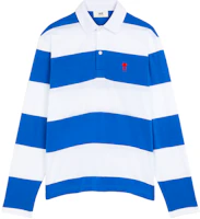 Ami Paris AMIPARIS FW21 Striped Cotton Knit Long Sleeve Polo Shirt Blue White A21HJ21175-406 Ami Paris AMIPARIS FW21 Striped Cotton Knit Long Sleeve Polo Shirt Blue White A21HJ21175-406