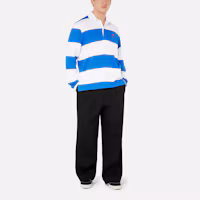 Lookbook Ami Paris AMIPARIS FW21 條紋棉質針織長袖 Polo 衫 藍白配色 A21HJ21175-406