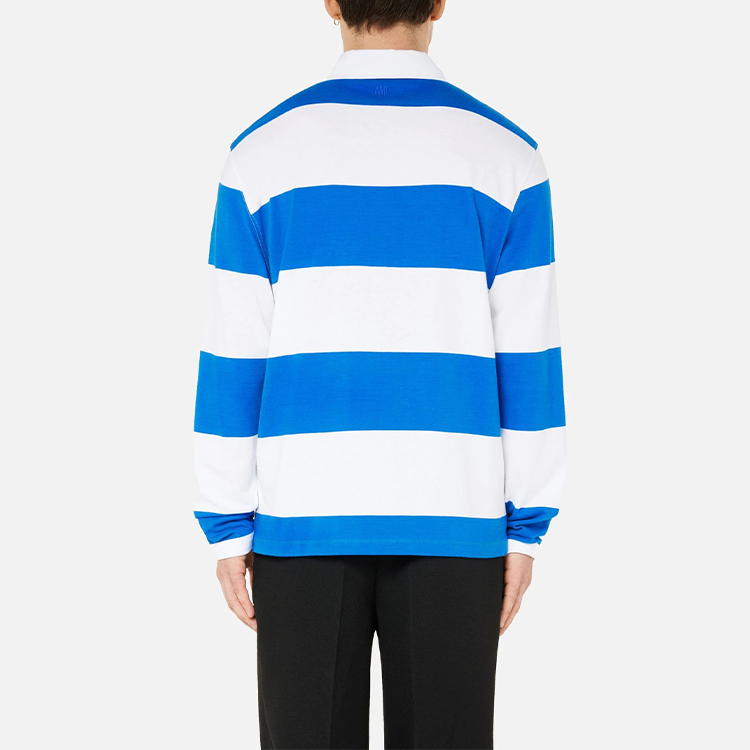 Shop Ami Paris AMIPARIS FW21 Baju Polo Lengan Panjang Jalur Biru Putih Lelaki A21HJ21175-406