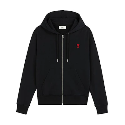 Ami Paris AMIPARIS FW21 Ami De Coeur Black Zip-Up Hoodie for Men. A21HJ006730-001