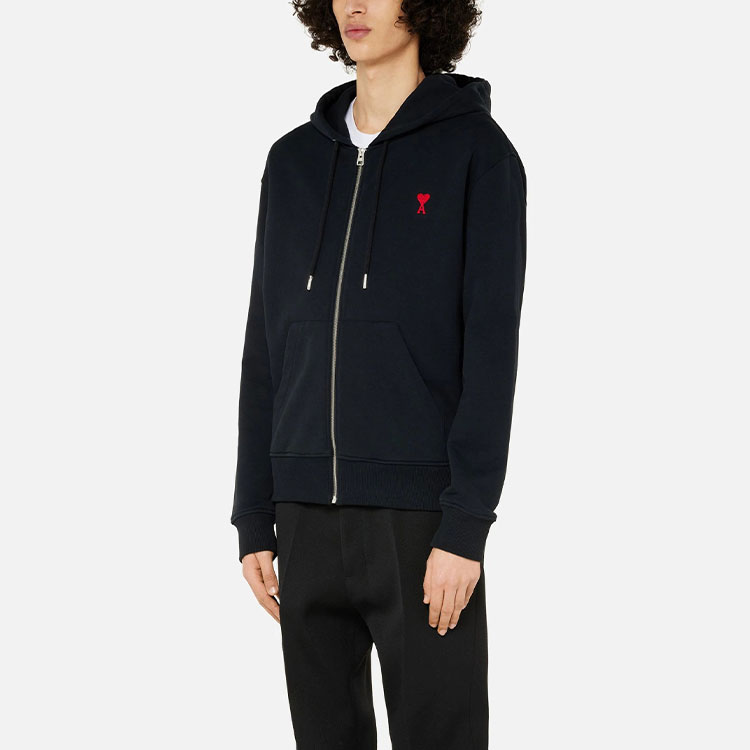 Ami Paris AMIPARIS FW21 Ami De Coeur Black Zip-Up Hoodie for Men. A21HJ006730-001 圖 6