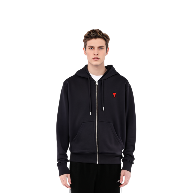 Ami Paris AMIPARIS FW21 Ami De Coeur Black Zip-Up Hoodie for Men. A21HJ006730-001 圖 7
