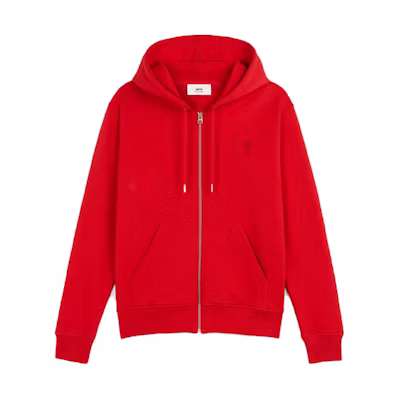 Ami Paris AMIPARIS FW21 Ami De Coeur Red Embroidered Drawstring Hoodie Sweatshirt. A21HJ006730-600