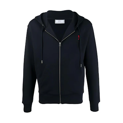 Ami Paris AMIPARIS FW21 Ami De Coeur Zip Hoodie Jacket Navy Blue Menswear E21HJ006730-410