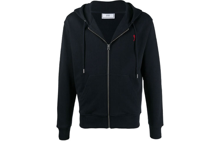 Order Ami Paris AMIPARIS FW21 Ami De Coeur Zip Hoodie Jacket Navy Blue Menswear E21HJ006730-410